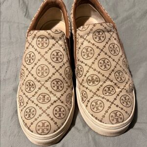 Tory Burch Beige and Brown Patterned Slip-Ons